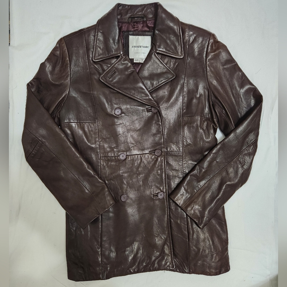 VINTAGE Chocolate Brown Andrew Marc Additions Leather Coat/ Jacket Size Small